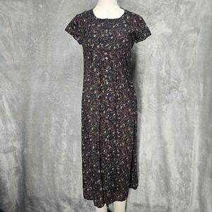 BLUNAUTA Womens‎ Small Italian Linen Floral Midi Dress Cottage Peasant Prairie